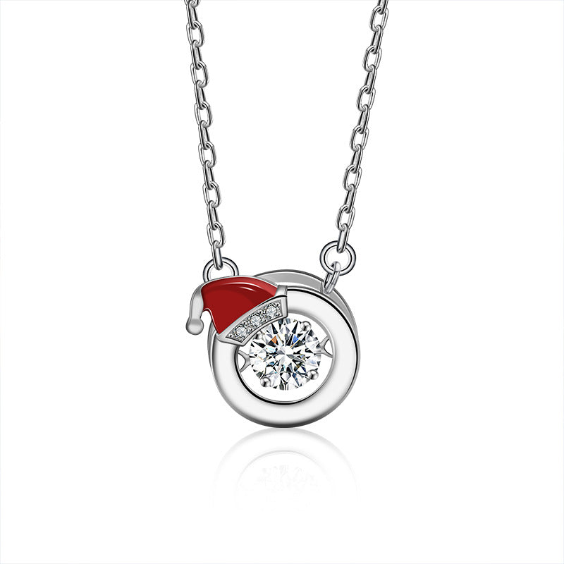 Christmas Hat Moissanite Pendant Necklace-Sterling Silver-lornajewelry
