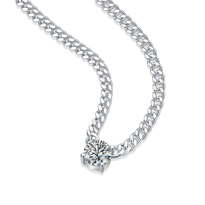 Moissanite 1.0 Carat Cuban Necklace-Sterling Silver-lornajewelry