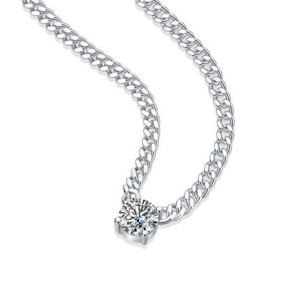 Moissanite 1.0 Carat Cuban Necklace-Sterling Silver-lornajewelry