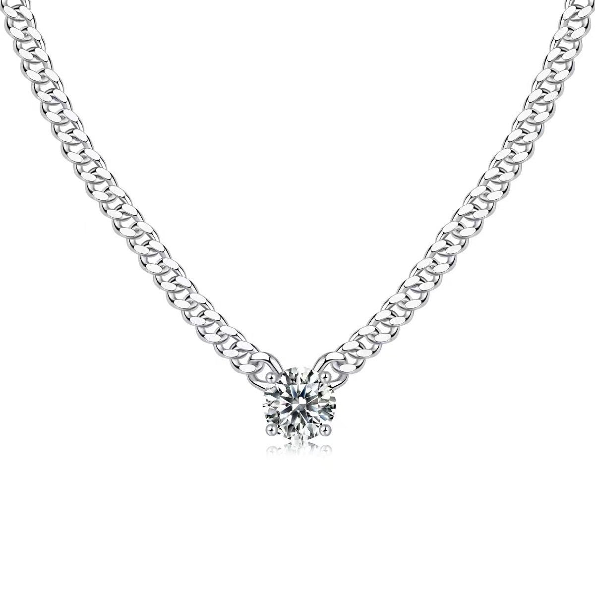 Moissanite 1.0 Carat Cuban Necklace-Sterling Silver-lornajewelry