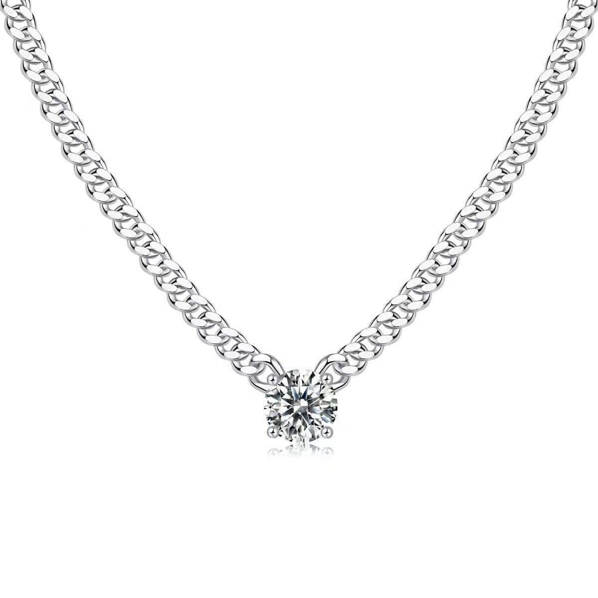 Moissanite 1.0 Carat Cuban Necklace-Sterling Silver-lornajewelry