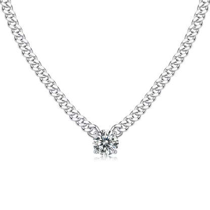 Moissanite 1.0 Carat Cuban Necklace-Sterling Silver-lornajewelry