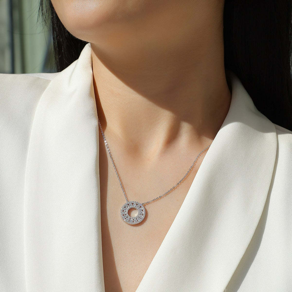 Moissanite Reciprocating Pendant Necklace-Sterling Silver-lornajewelry