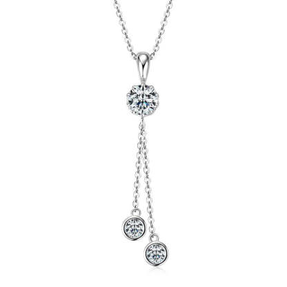 Fashion Moissanite Round Cut Pendant Necklace-Sterling Silver-lornajewelry