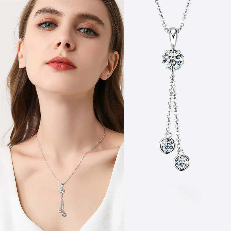 Fashion Moissanite Round Cut Pendant Necklace-Sterling Silver-lornajewelry