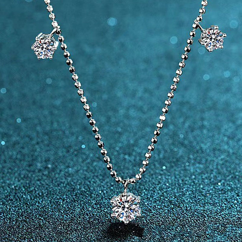 Moissanite 2.5 Carat Round Cut Gypsophila Pendant Necklace-Sterling Silver-lornajewelry