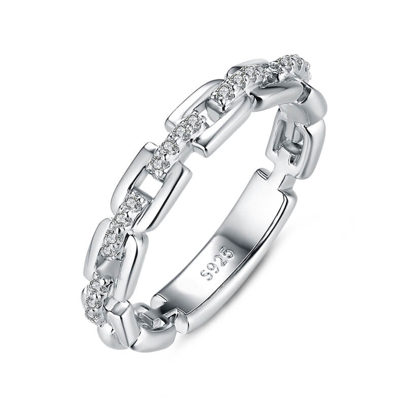 Moissanite Chain Interlocking Pave Eternity Wedding Band-Sterling Silver-lornajewelry