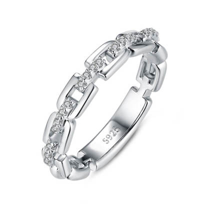 Moissanite Chain Interlocking Pave Eternity Wedding Band-Sterling Silver-lornajewelry