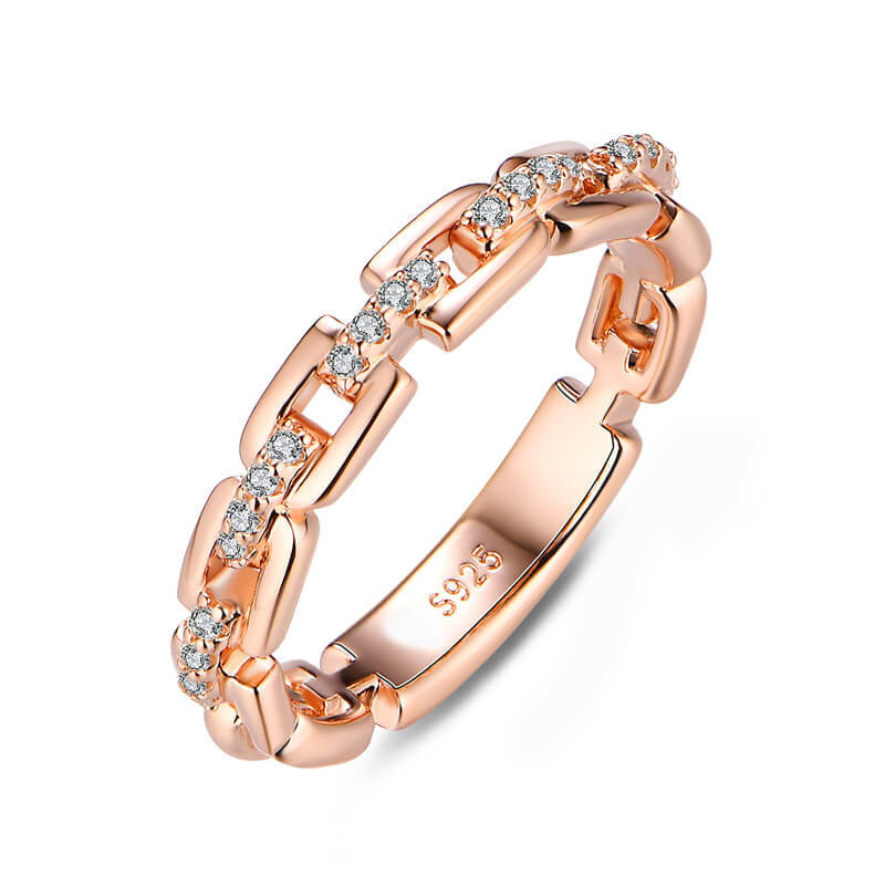 Moissanite Chain Interlocking Pave Eternity Wedding Band-Sterling Silver-lornajewelry