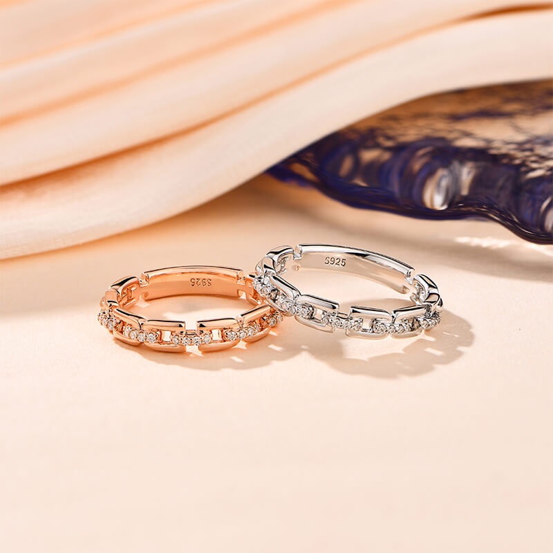 Moissanite Chain Interlocking Pave Eternity Wedding Band-Sterling Silver-lornajewelry