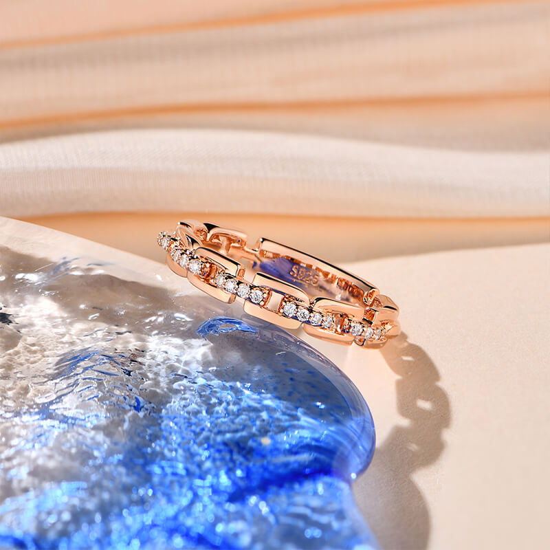 Moissanite Chain Interlocking Pave Eternity Wedding Band-Sterling Silver-lornajewelry