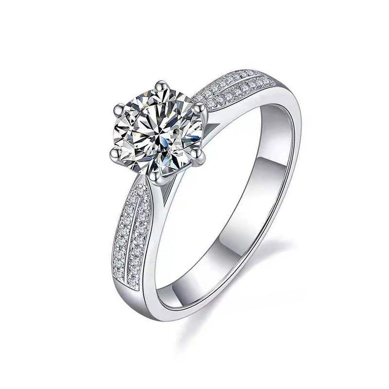 1Ct/2Ct/3Ct Moissanite Round Six Prong Pave Engagement Ring-Sterling Silver-lornajewelry