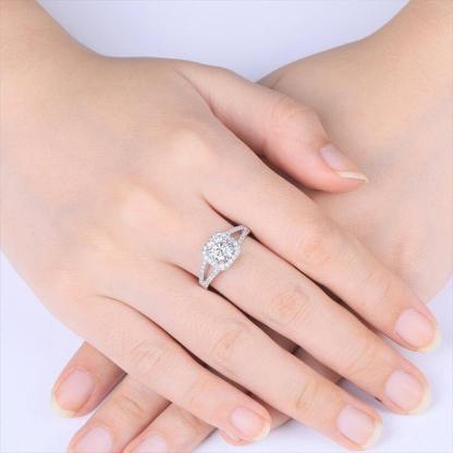 1Ct/2Ct Moissanite Round Halo Double Arm Sterling Silver Ring-Sterling Silver-lornajewelry