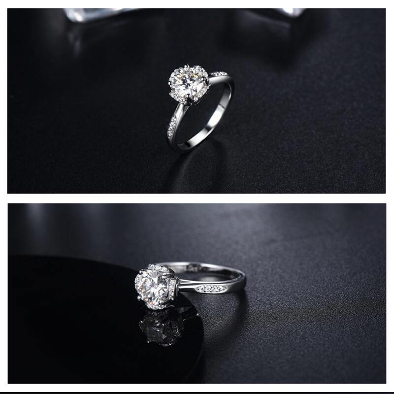 1Ct Moissanite Fashion Flower Side Stone Sterling Silver Wedding Ring-Sterling Silver-lornajewelry