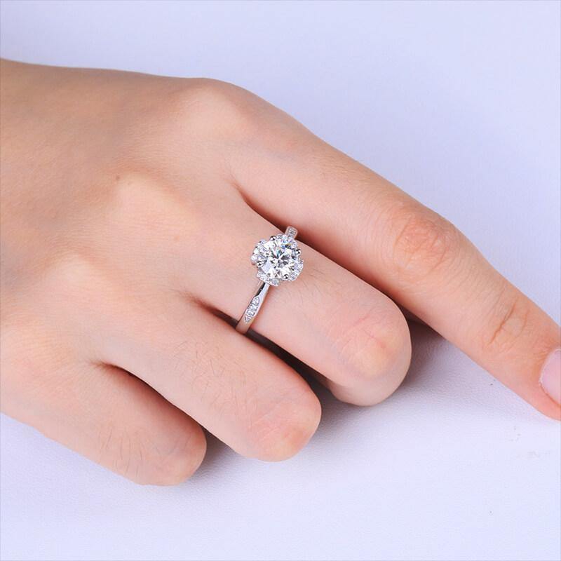 1Ct Moissanite Fashion Flower Side Stone Sterling Silver Wedding Ring-Sterling Silver-lornajewelry