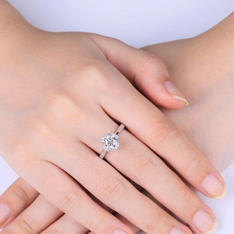 1Ct Moissanite Fashion Flower Side Stone Sterling Silver Wedding Ring-Sterling Silver-lornajewelry