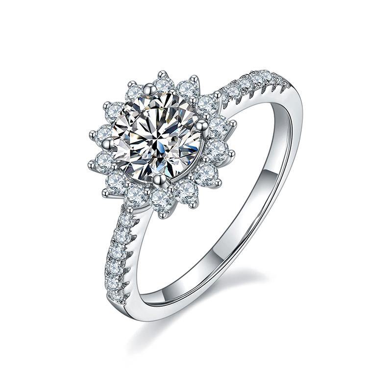 1Ct/2Ct/3Ct Moissanite Fashion Sunflower Pave Engagement Ring-Sterling Silver-lornajewelry