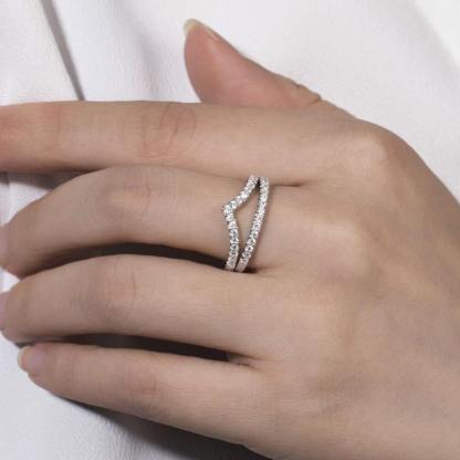 Moissanite V-Shaped Half Eternity Sterling Silver Wedding Band Stackable Ring-Sterling Silver-lornajewelry