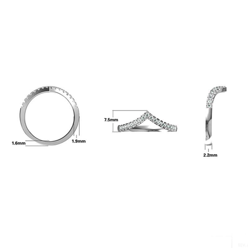 Moissanite V-Shaped Half Eternity Sterling Silver Wedding Band Stackable Ring-Sterling Silver-lornajewelry