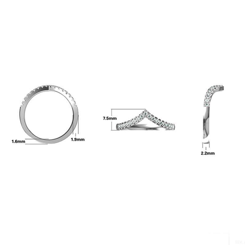 Moissanite V-Shaped Half Eternity Sterling Silver Wedding Band Stackable Ring-Sterling Silver-lornajewelry