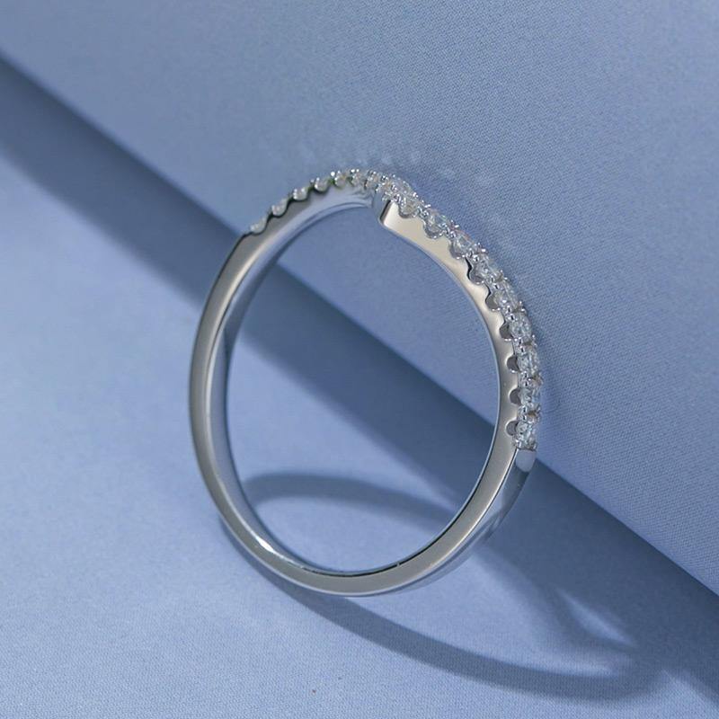 Moissanite V-Shaped Half Eternity Sterling Silver Wedding Band Stackable Ring-Sterling Silver-lornajewelry