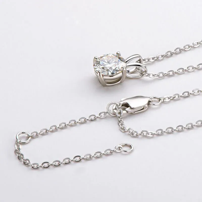 Moissanite  Lovely 4 Prong Round Cut Pendant Necklace-Sterling Silver-lornajewelry