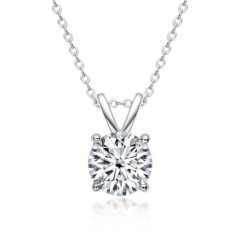 Moissanite Solitaire Round Four Prong Sterling Silver Necklace Pendant-Sterling Silver-lornajewelry