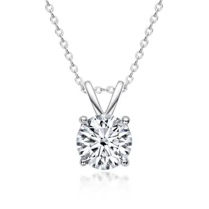 Moissanite Solitaire Round Four Prong Sterling Silver Necklace Pendant-Sterling Silver-lornajewelry