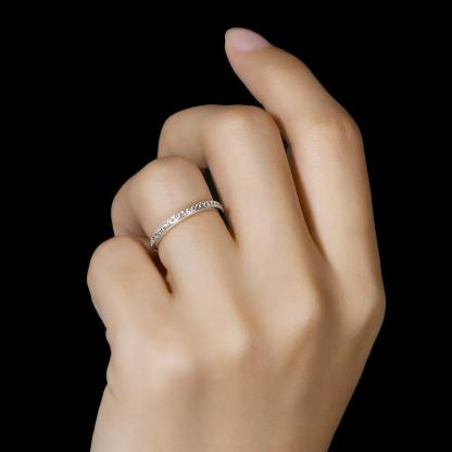 Moissanite Round Half Eternity Sterling Silver Wedding Band Stackable Ring-Sterling Silver-lornajewelry