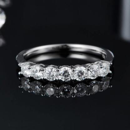 Round Moissanite Sterling Silver Wedding Band Stackable Ring-Sterling Silver-lornajewelry