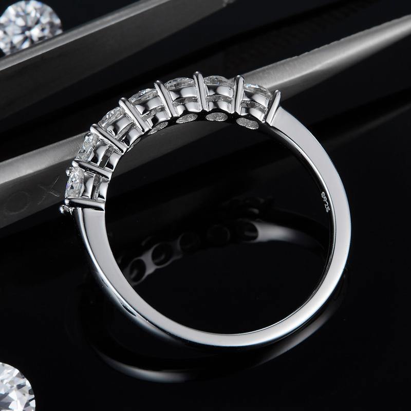 Round Moissanite Sterling Silver Wedding Band Stackable Ring-Sterling Silver-lornajewelry