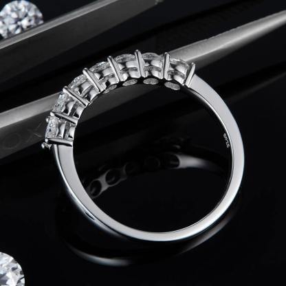 Round Moissanite Sterling Silver Wedding Band Stackable Ring-Sterling Silver-lornajewelry