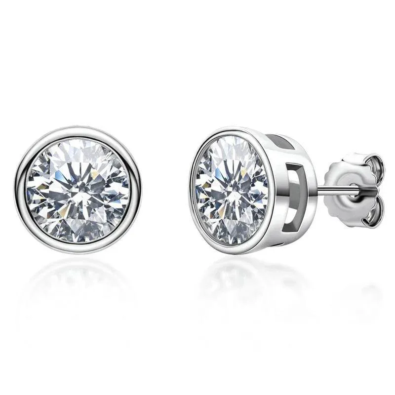Moissanite Gorgeous Round Cut Stud Earrings-Sterling Silver-lornajewelry