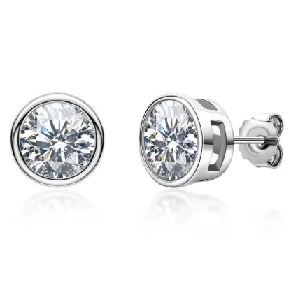 Moissanite Gorgeous Round Cut Stud Earrings-Sterling Silver-lornajewelry