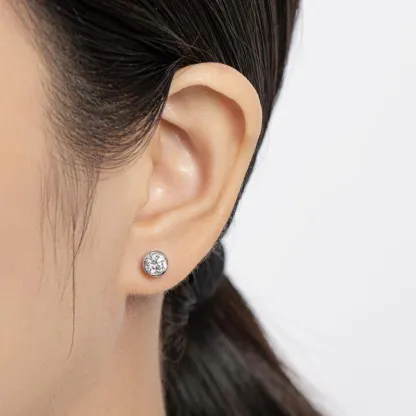 Moissanite Gorgeous Round Cut Stud Earrings-Sterling Silver-lornajewelry