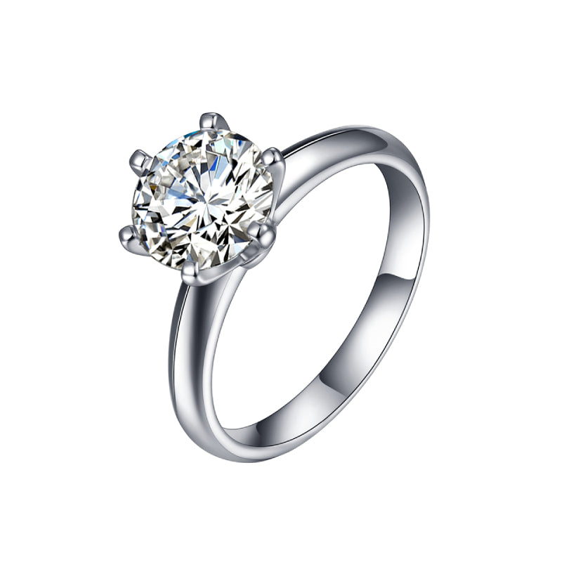 1Ct/2Ct/3Ct/5Ct Moissanite Classic Solitaire Six-Prong Sterling Silver Engagement Ring-Sterling Silver-lornajewelry