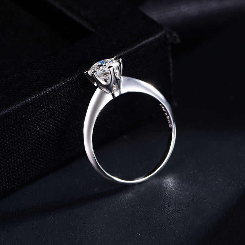 1Ct/2Ct/3Ct/5Ct Moissanite Classic Solitaire Six-Prong Sterling Silver Engagement Ring-Sterling Silver-lornajewelry