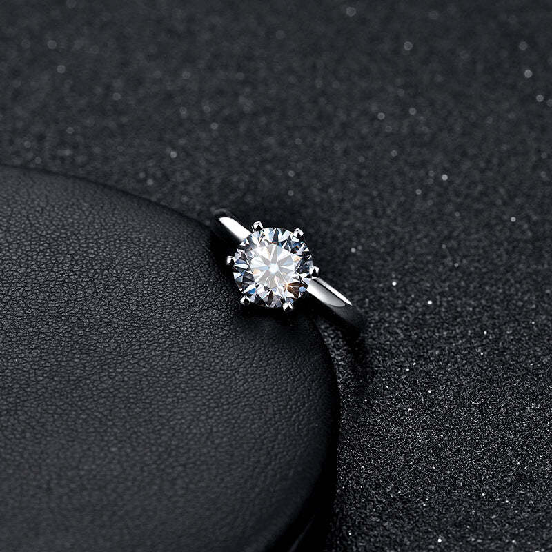 1Ct/2Ct/3Ct/5Ct Moissanite Classic Solitaire Six-Prong Sterling Silver Engagement Ring-Sterling Silver-lornajewelry
