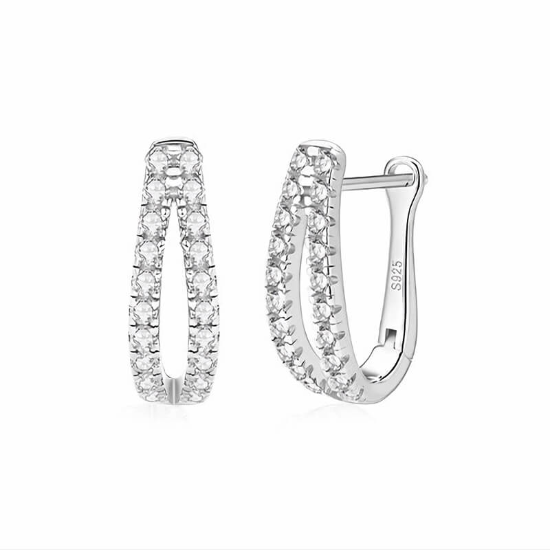 Moissanite Split Hoop Pave Earrings In Sterling Silver-Sterling Silver-lornajewelry