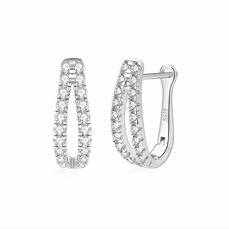 Moissanite Split Hoop Pave Earrings In Sterling Silver-Sterling Silver-lornajewelry