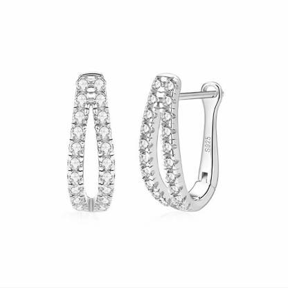 Moissanite Split Hoop Pave Earrings In Sterling Silver-Sterling Silver-lornajewelry