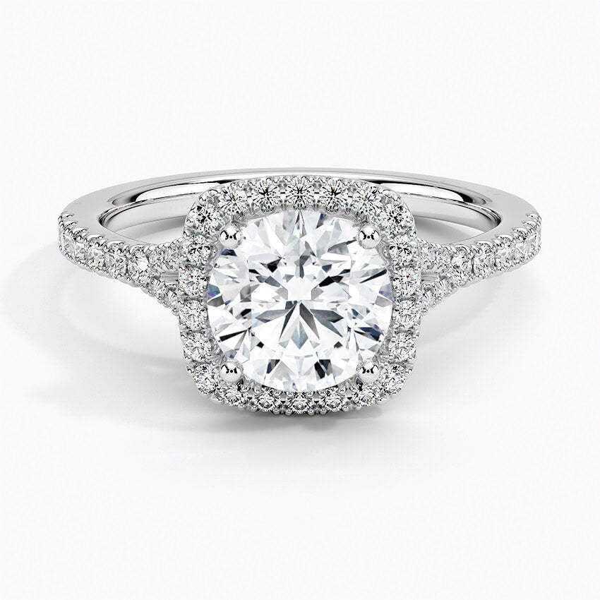 1.5Ct/2Ct/3Ct Moissanite Split Shank Square Halo Pave Engagement Ring-Sterling Silver-lornajewelry