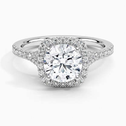 1.5Ct/2Ct/3Ct Moissanite Split Shank Square Halo Pave Engagement Ring-Sterling Silver-lornajewelry