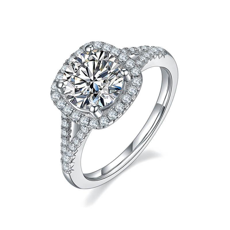1.5Ct/2Ct/3Ct Moissanite Split Shank Square Halo Pave Engagement Ring-Sterling Silver-lornajewelry