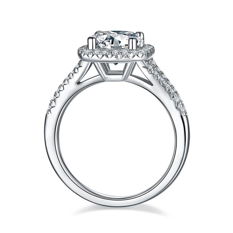 1.5Ct/2Ct/3Ct Moissanite Split Shank Square Halo Pave Engagement Ring-Sterling Silver-lornajewelry