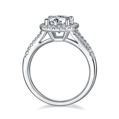 1.5Ct/2Ct/3Ct Moissanite Split Shank Square Halo Pave Engagement Ring-Sterling Silver-lornajewelry
