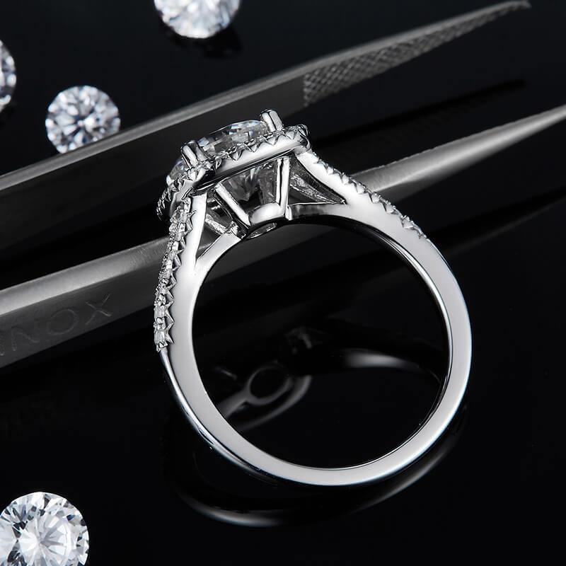 1.5Ct/2Ct/3Ct Moissanite Split Shank Square Halo Pave Engagement Ring-Sterling Silver-lornajewelry