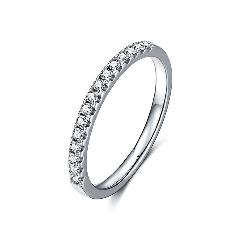 Moissanite Round Half Eternity Sterling Silver Wedding Band Stackable Ring-Sterling Silver-lornajewelry