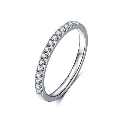 Moissanite Round Half Eternity Sterling Silver Wedding Band Stackable Ring-Sterling Silver-lornajewelry