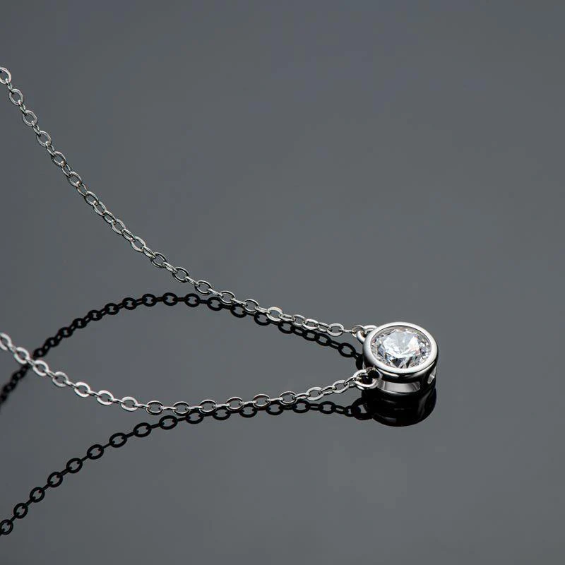Moissanite Solitaire Round Bezel Sterling Silver Necklace Pendant-Sterling Silver-lornajewelry